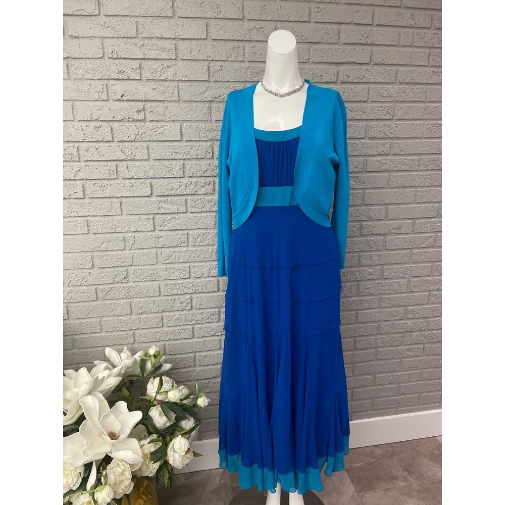 Jones New York Blue and Teal Maxi Dress with Bolero